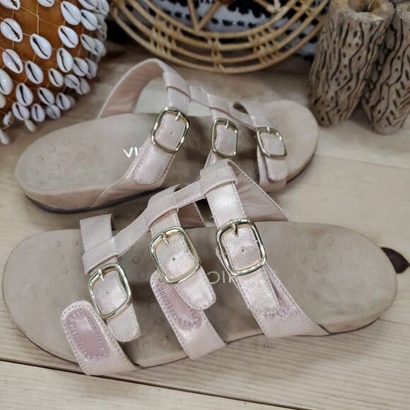 Vionic Women's US 9 EU 41 Misa Rose Gold Shimmer 3 Buckle Strap Slide Sandals - Picture 12 of 13